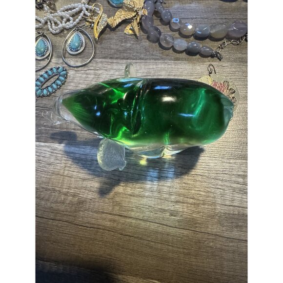 Murano Art Glass Mid Century Modern Emerald Green Elephant Figurine/Paperweight - Picture 6 of 11